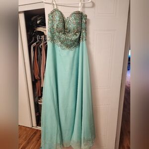 Beaded Aqua Prom Gown